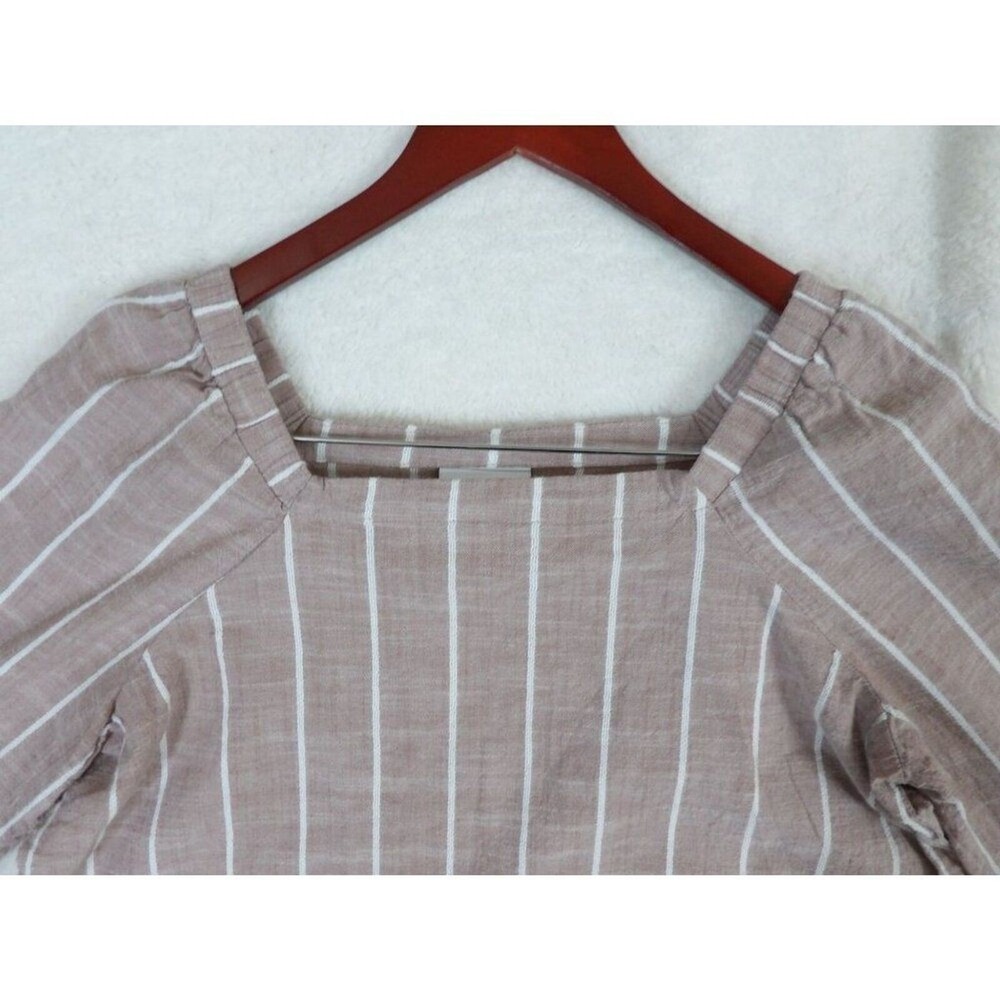 Liz Claiborne Blouse Womens Small Mauve Striped Square Neck Tie Sleeve Top - Picture 9 of 9